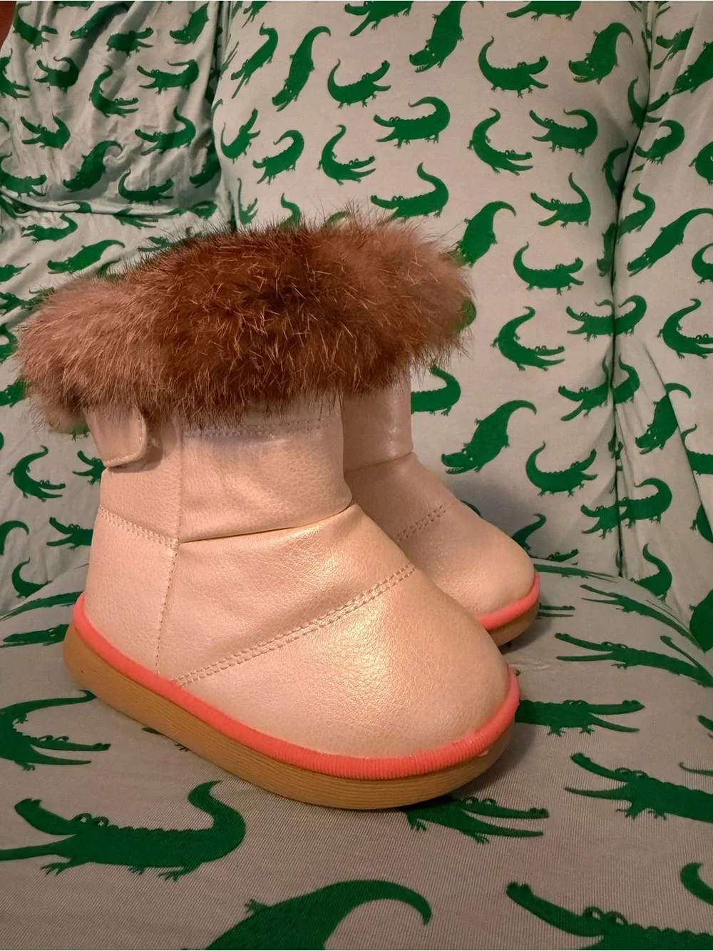 Pink Faux-Fur Trim Baby Boots